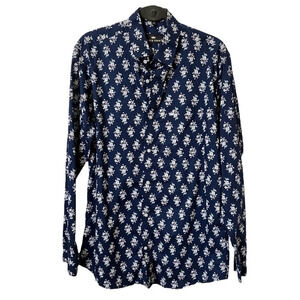 French Crown Blue Floral Button Front Shirt